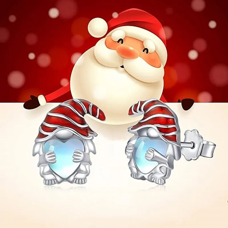 Women's copper Santa Claus heart earrings in electroplated white gold colour