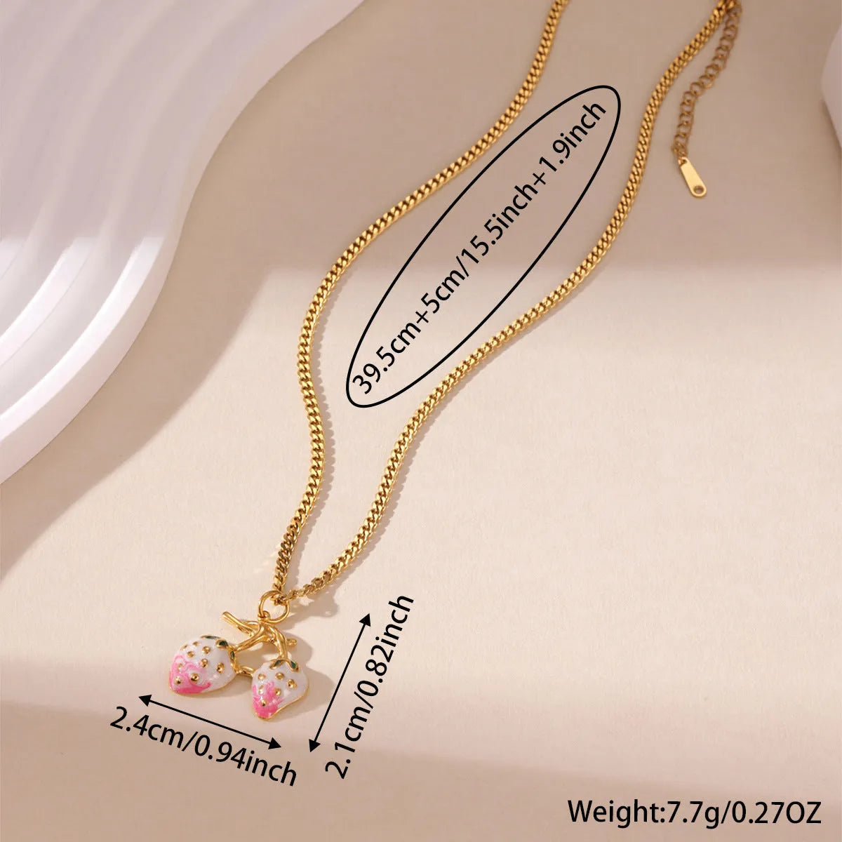 Strawberry fruit necklace pendant in stainless steel with red or white colour options