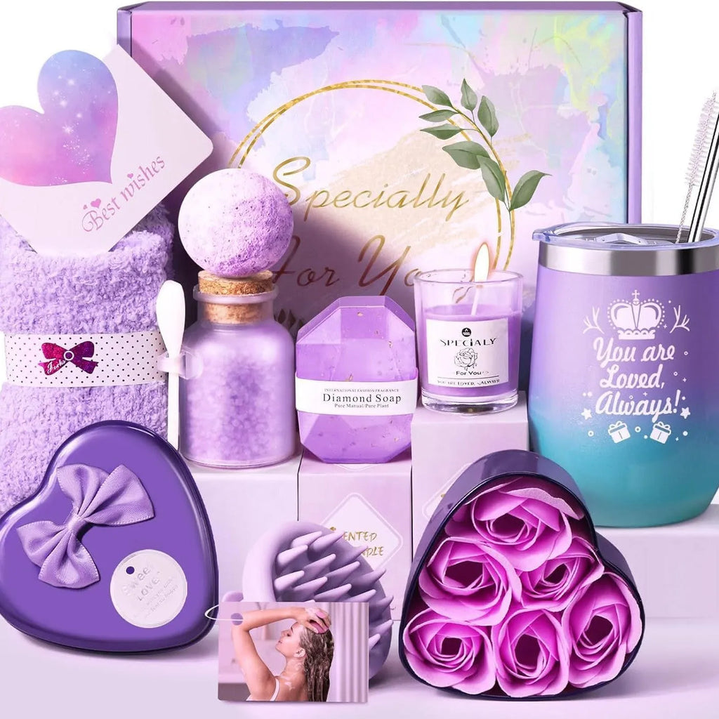 Aromatherapy candle bath gift box with soy wax candles and bubble bath products in modern simplicity design