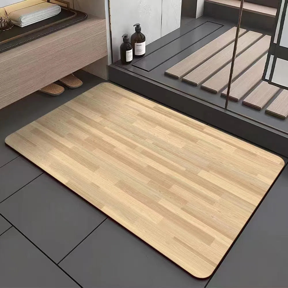 Square wood grain pattern floor mat for shower room in diatom ooze material