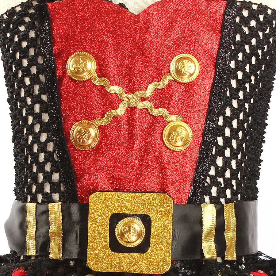 Girls sleeveless pirate costume dress with sequins and mesh gauze, includes optional eye mask.