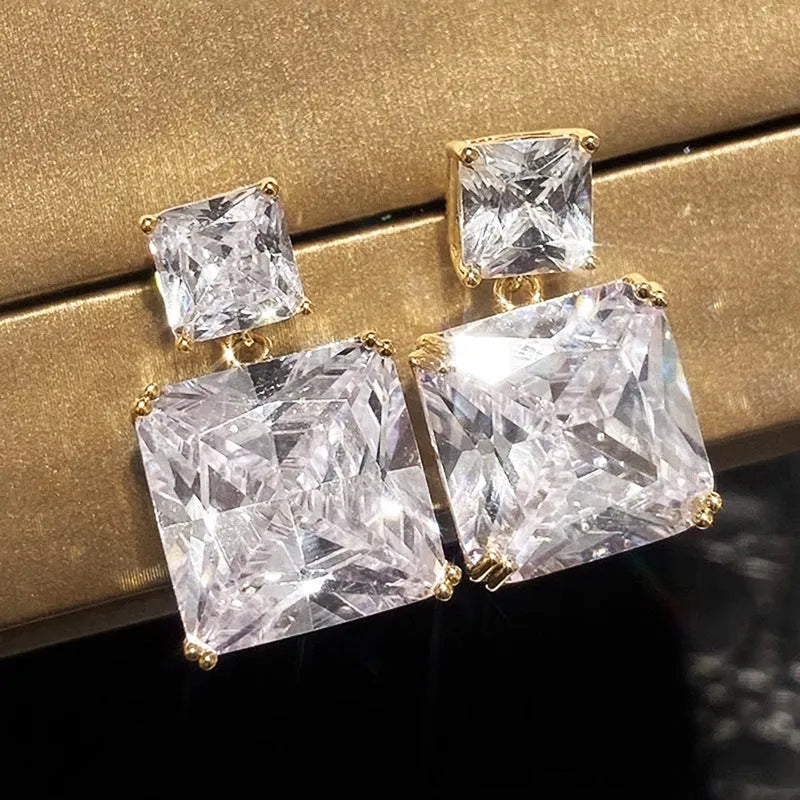 Women's copper geometric square earrings with quadrilateral design in white gold or gold colour finish