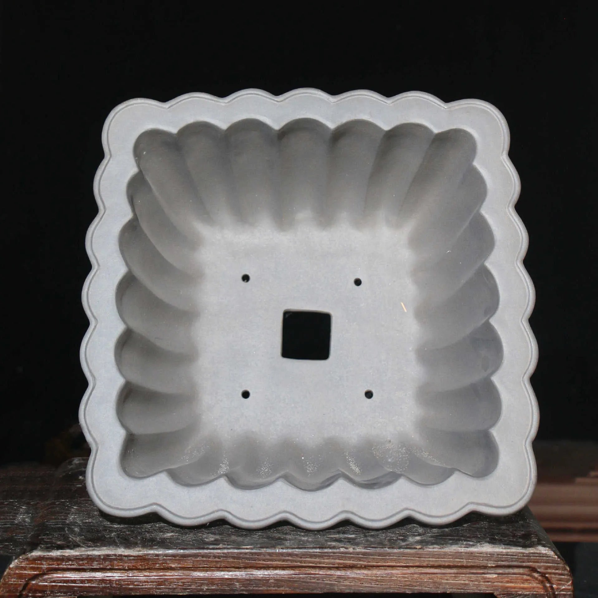 Square purple sand ceramic bonsai pot with 37x15cm inner diameter on desktop