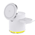 C16 portable folding wireless charger charging a smartphone, a smartwatch, and wireless earbuds simultaneously.