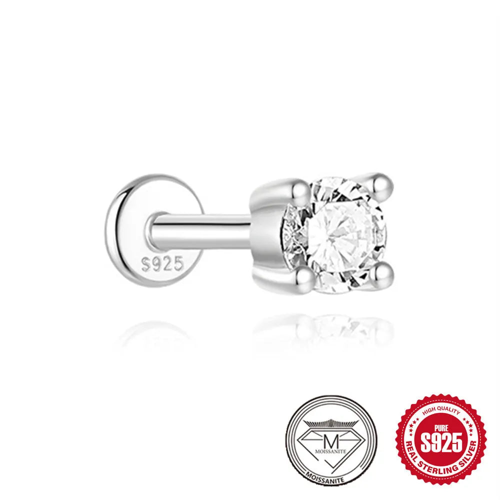 S925 sterling silver geometric petal stud earrings with platinum finish and clip-on fastening