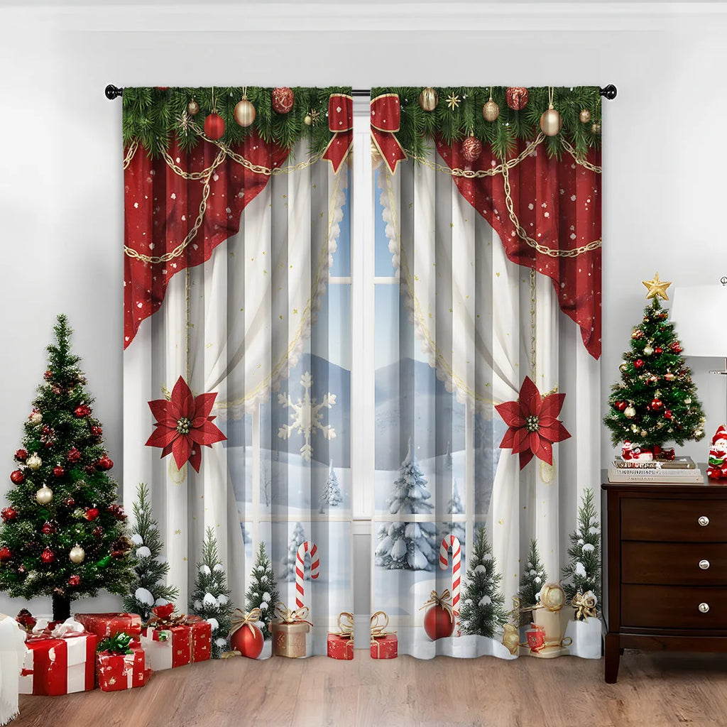 3D digitally printed Christmas curtains set of two in European style with high sunshade function