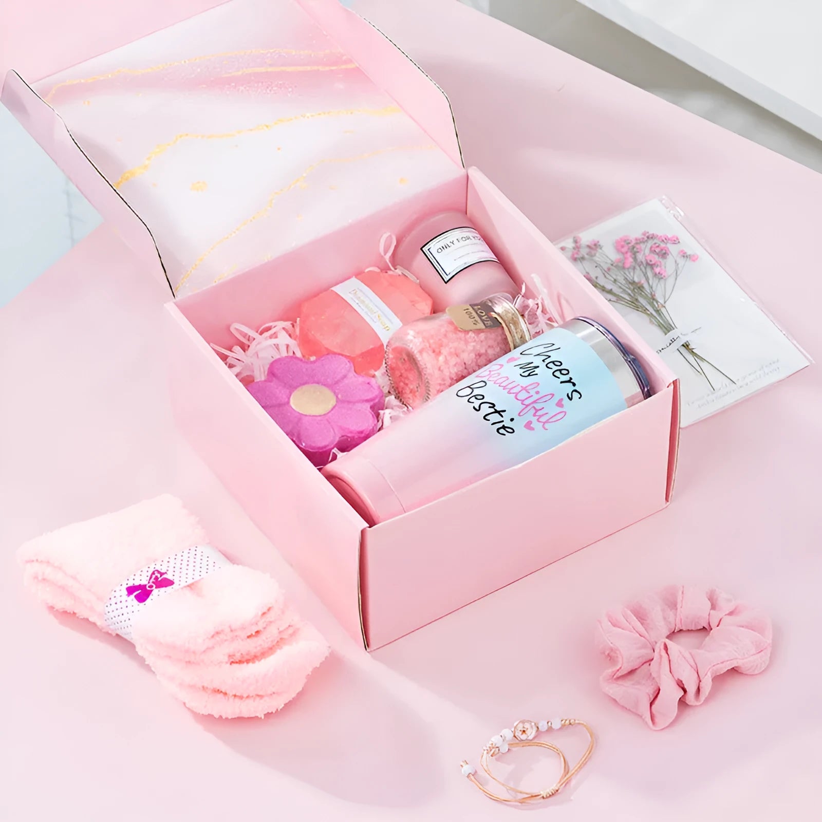 Aromatherapy candle bath gift box with soy wax candles and bubble bath products in modern simplicity design