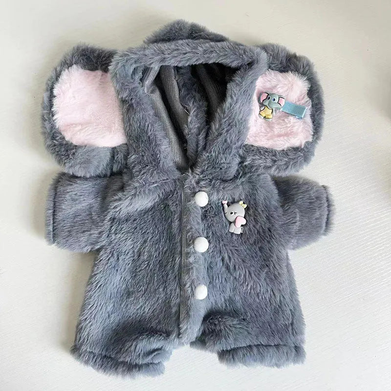 Grey elephant plush jumpsuit costume for 30cm Lina bear doll