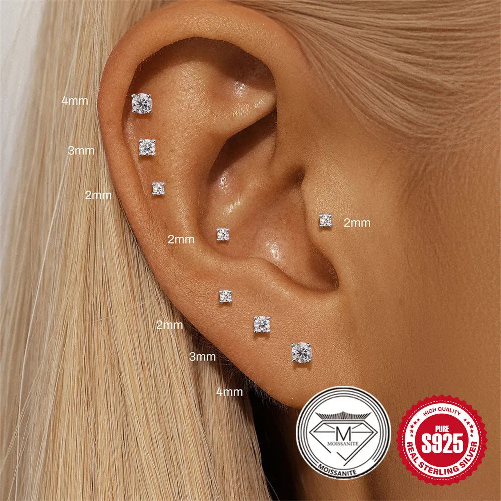 S925 sterling silver geometric petal stud earrings with platinum finish and clip-on fastening