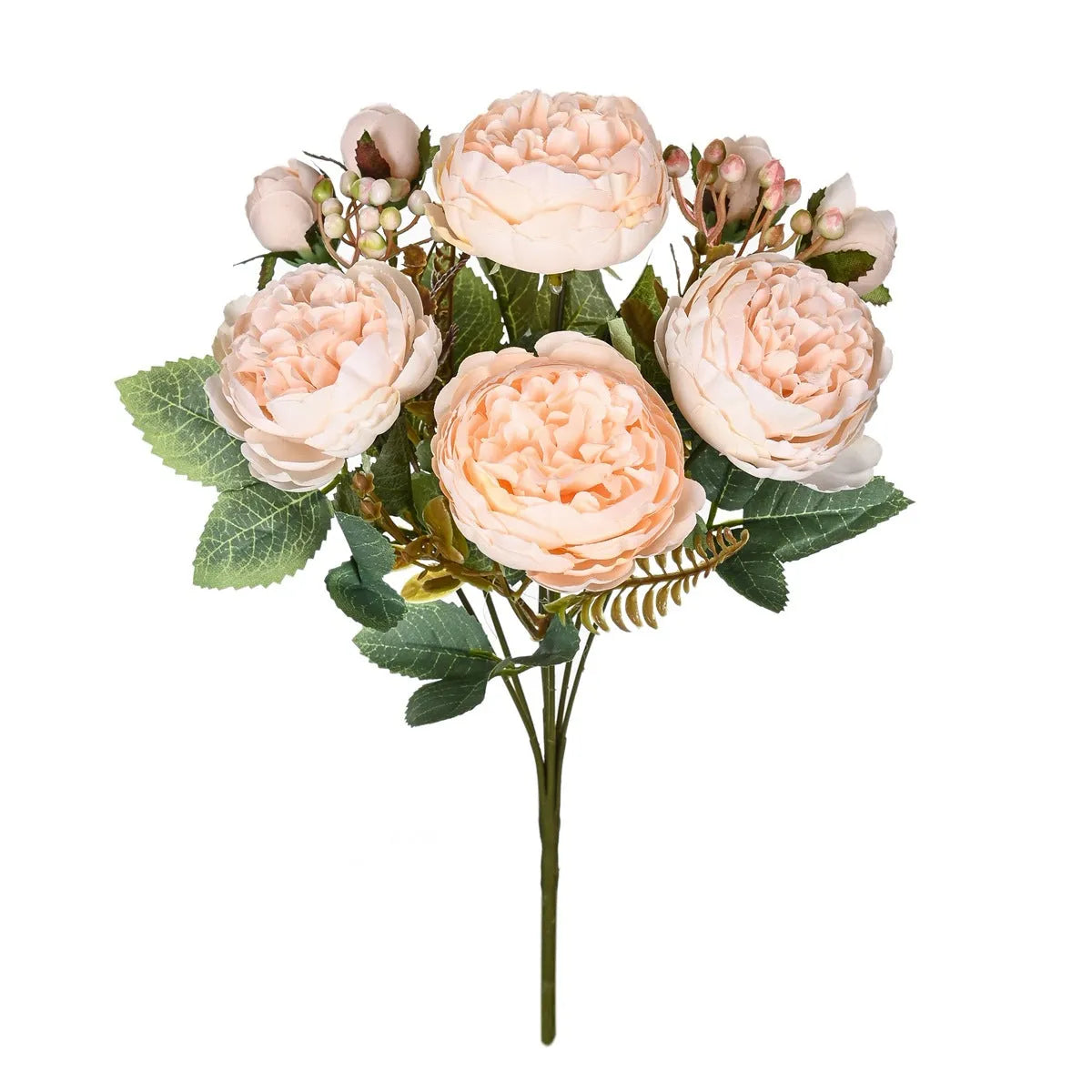 Silk artificial peony bouquet in champagne colour for wedding or home decoration.