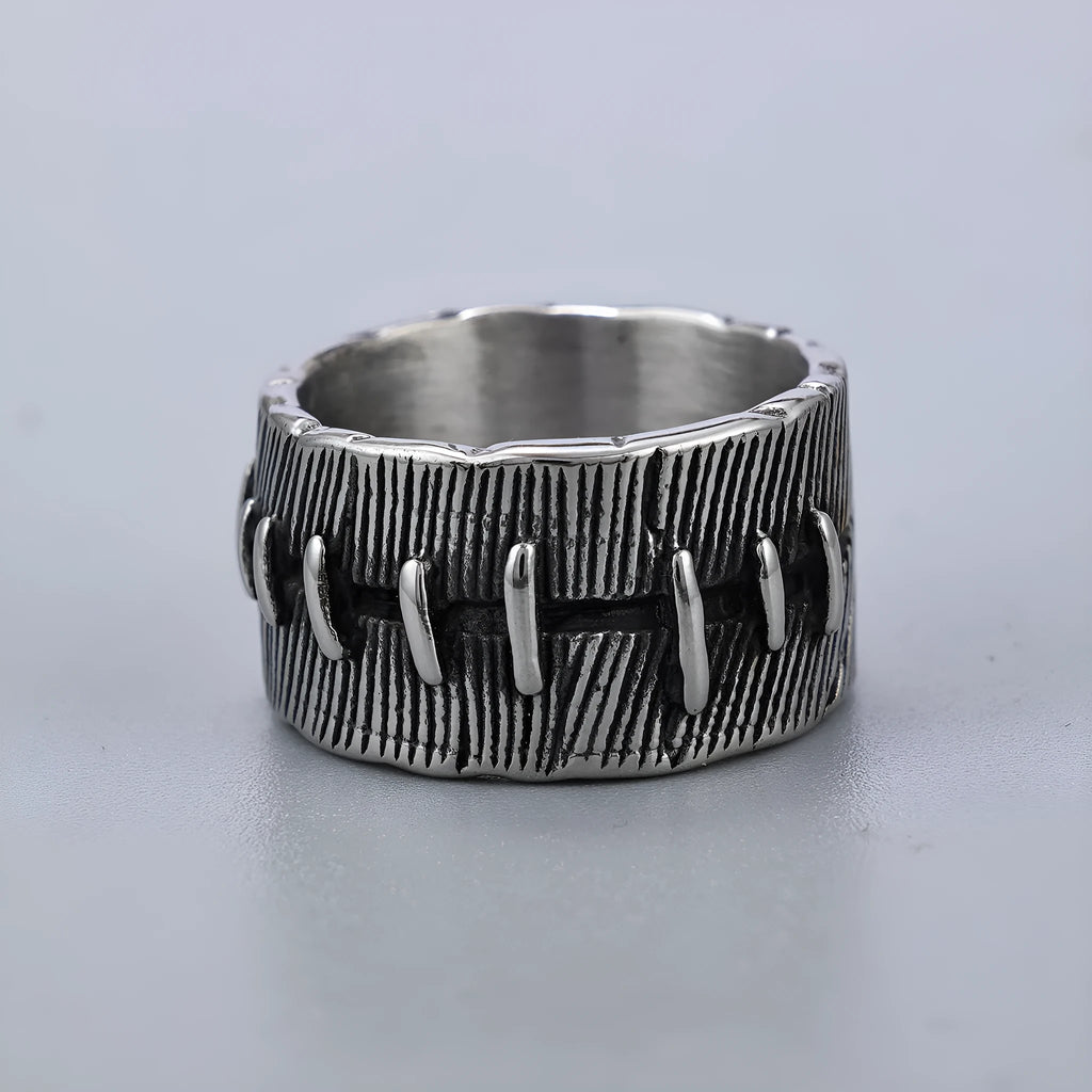 Dark punk titanium steel geometric ring with double construction in retro colour
