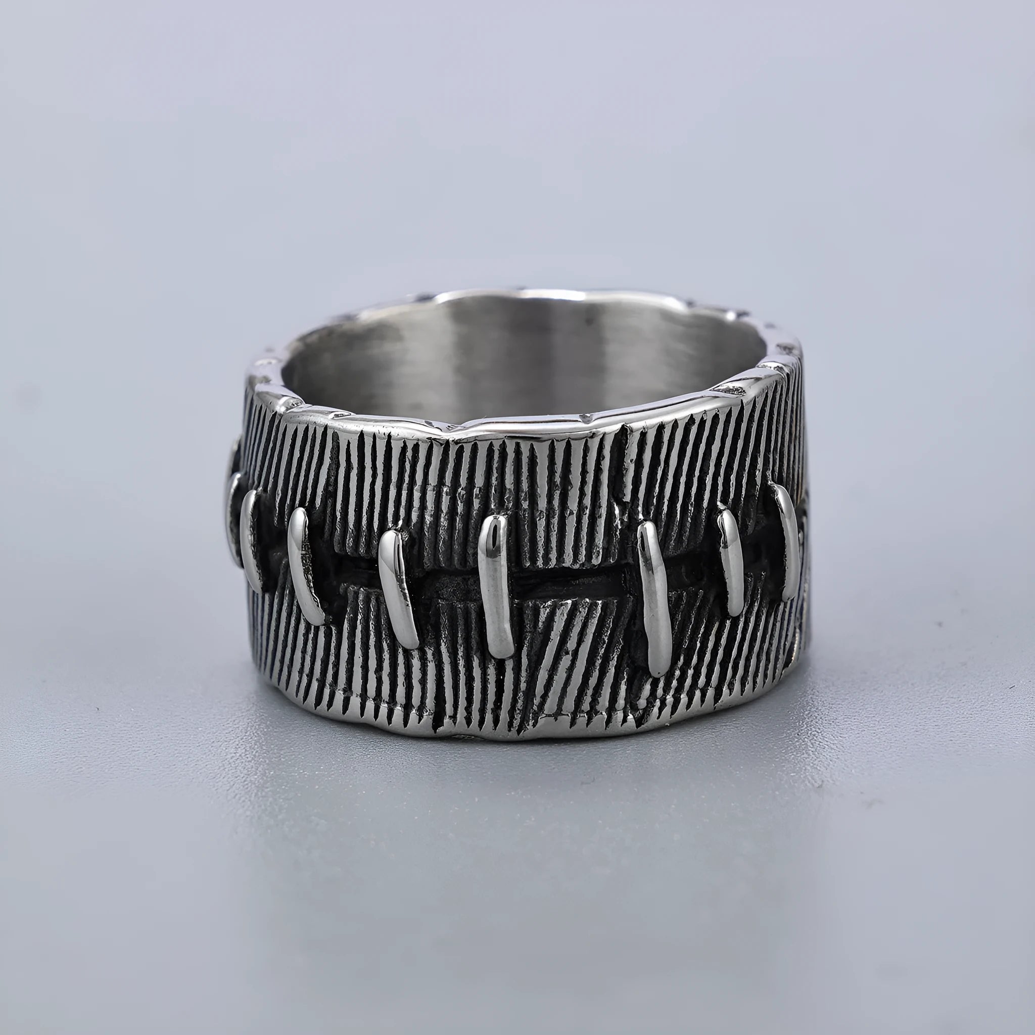 Dark punk titanium steel geometric ring with double construction in retro colour