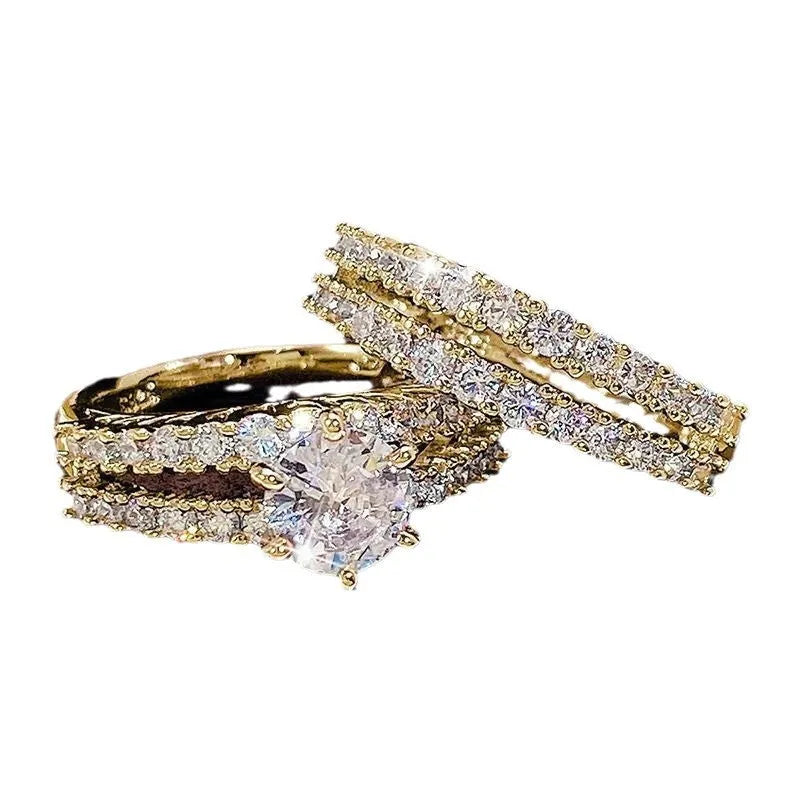 Female alloy ring set with diamond treatment in silver gold rose gold colours, geometric round shape