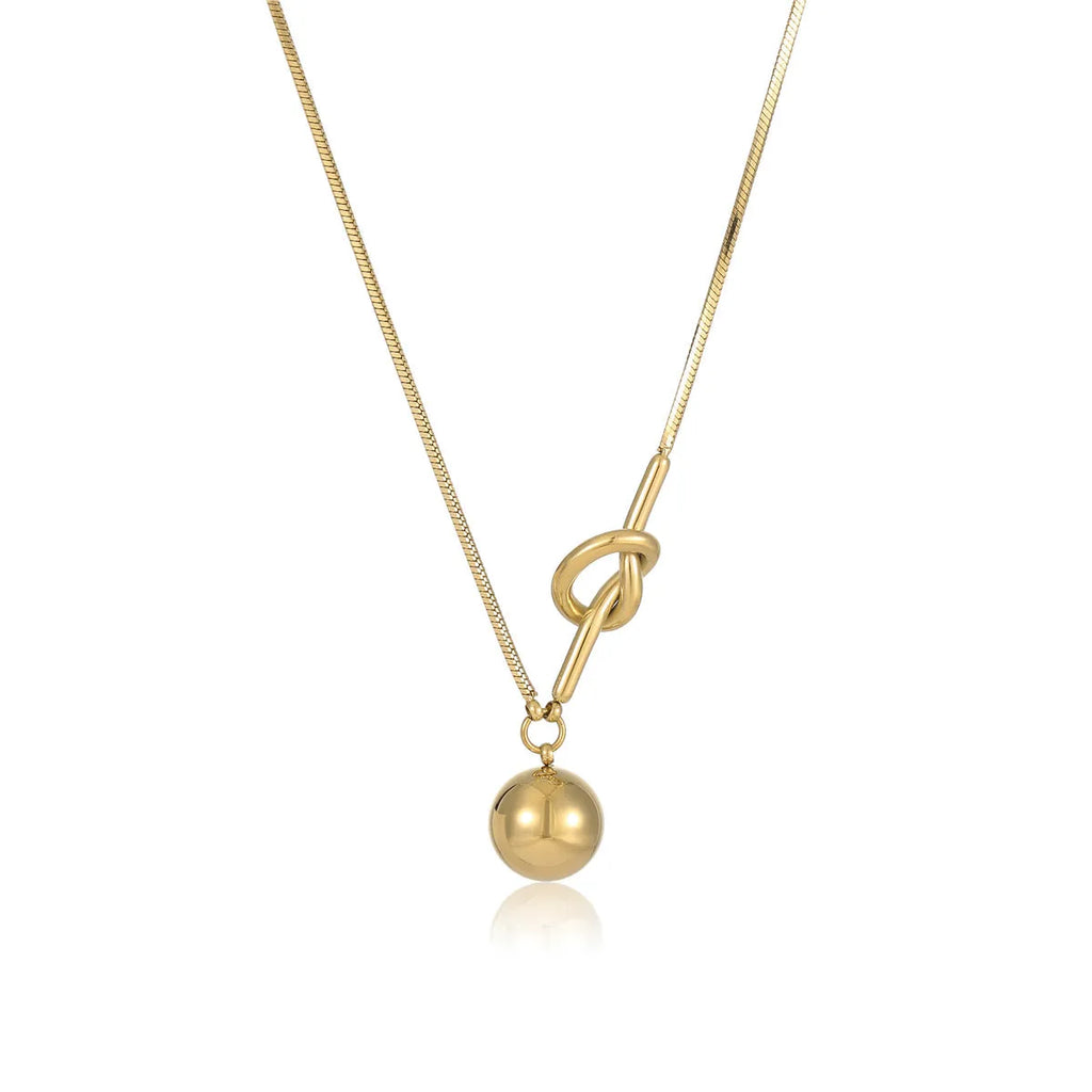 Stainless steel 18K electroplated winding ball pendant necklace with alloy chain for women, fashion OL style
