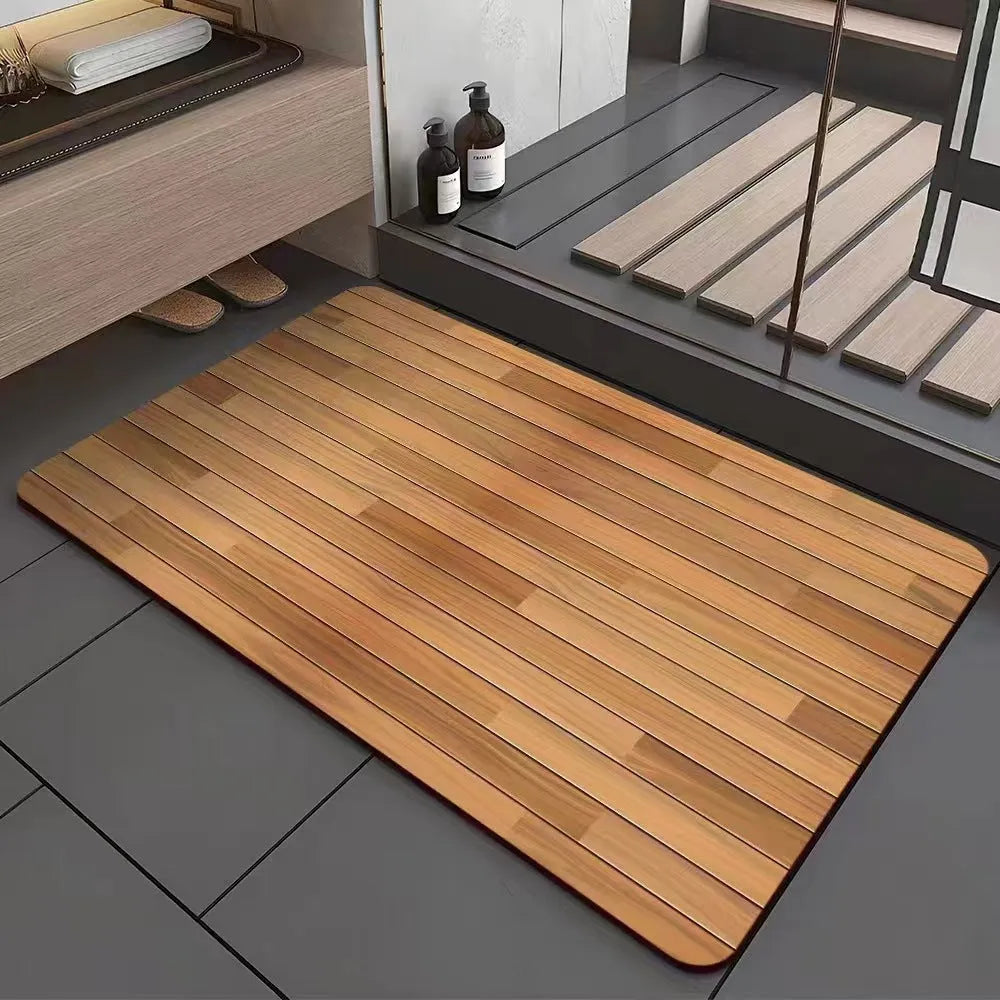 Square wood grain pattern floor mat for shower room in diatom ooze material