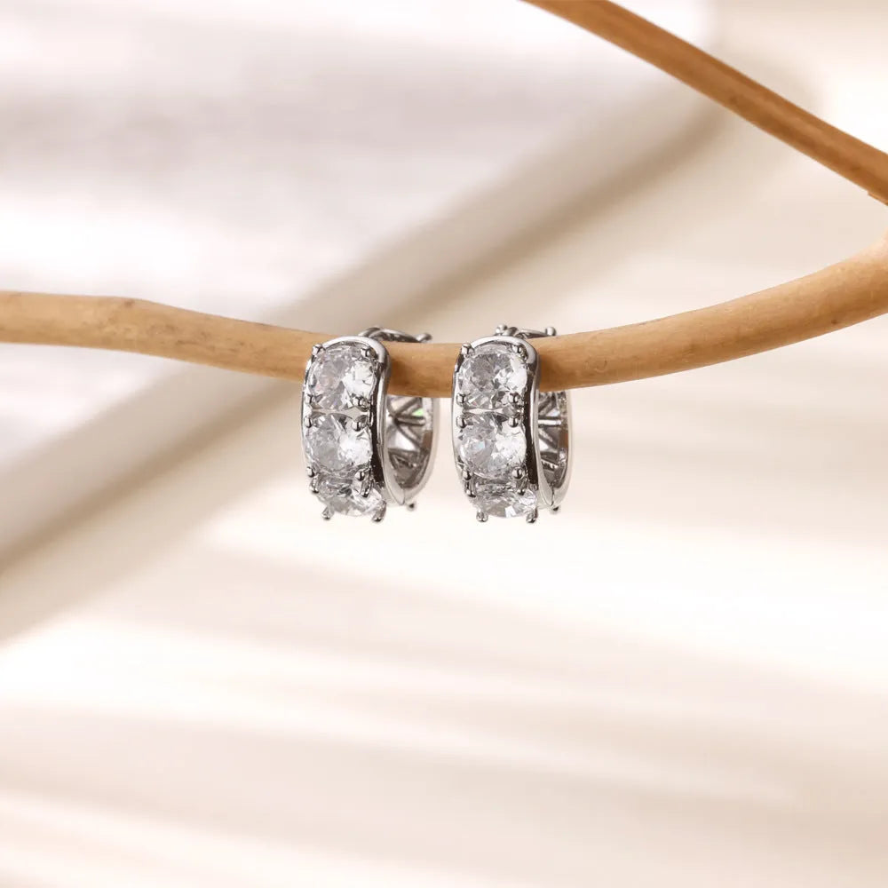 Women's stainless steel U-shaped ear clip earrings with zircon stone detailing in colour E5772P