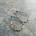 Turquoise geometric circle earrings with antique silver finish and bohemian vintage style