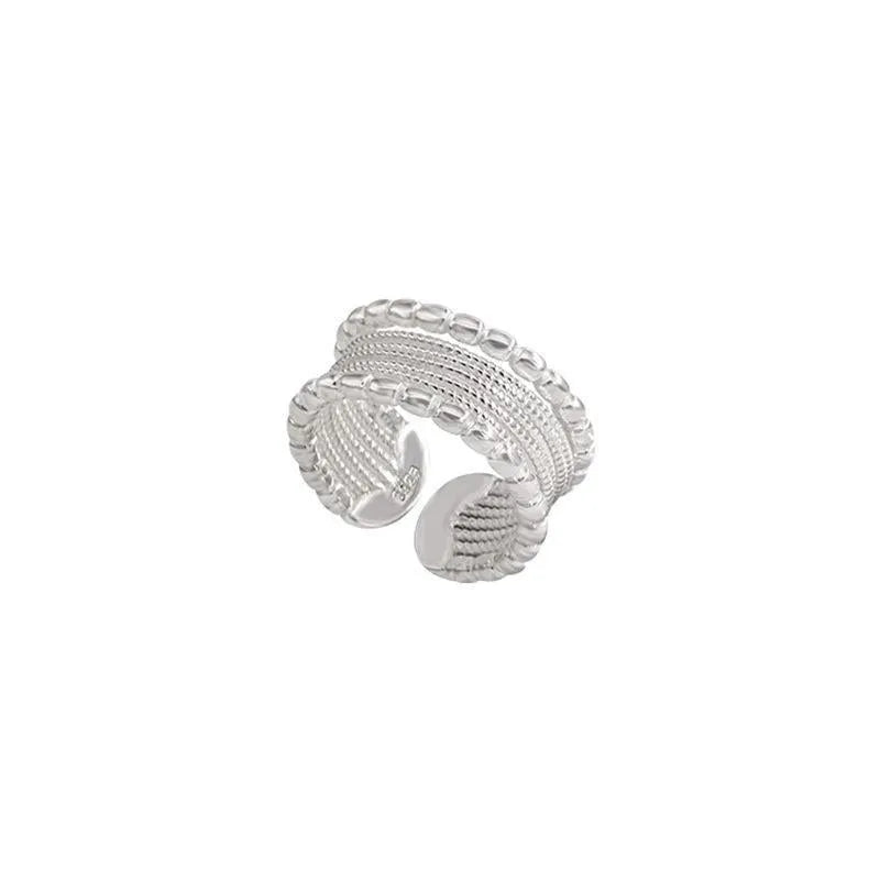 Geometric copper woven ring with twisted multilayer design and adjustable opening
