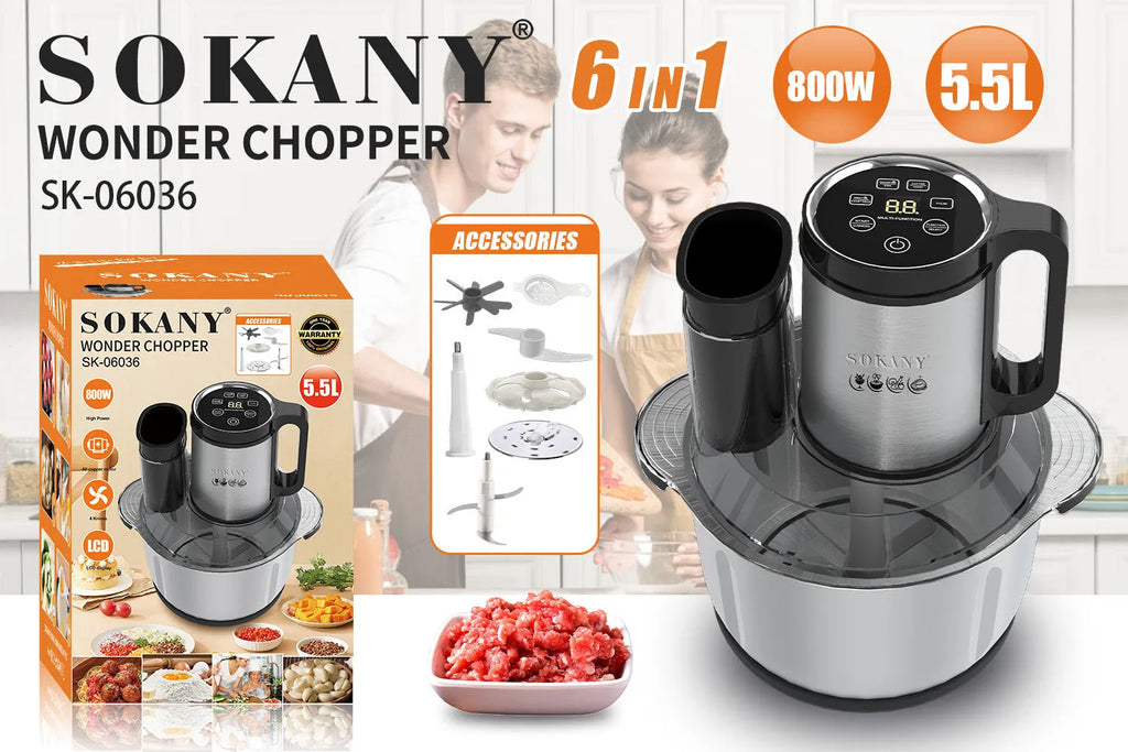 Stainless steel meat grinder food processor with 5L capacity for baby food and sausage preparation