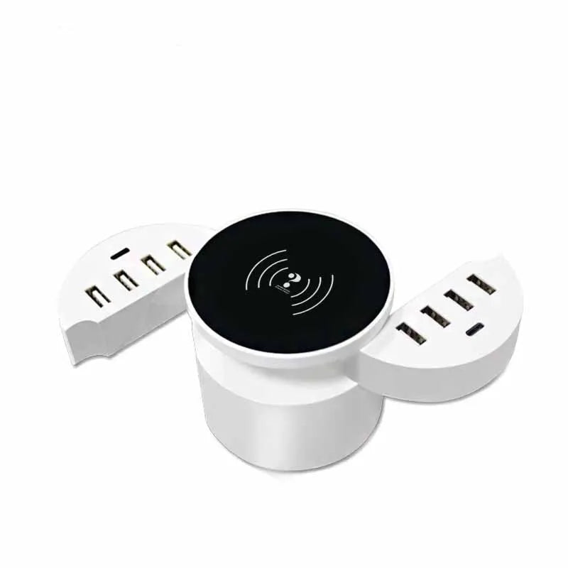 Ceramic white wireless circular charger with worldwide outlet compatibility and 1.5 metre cable