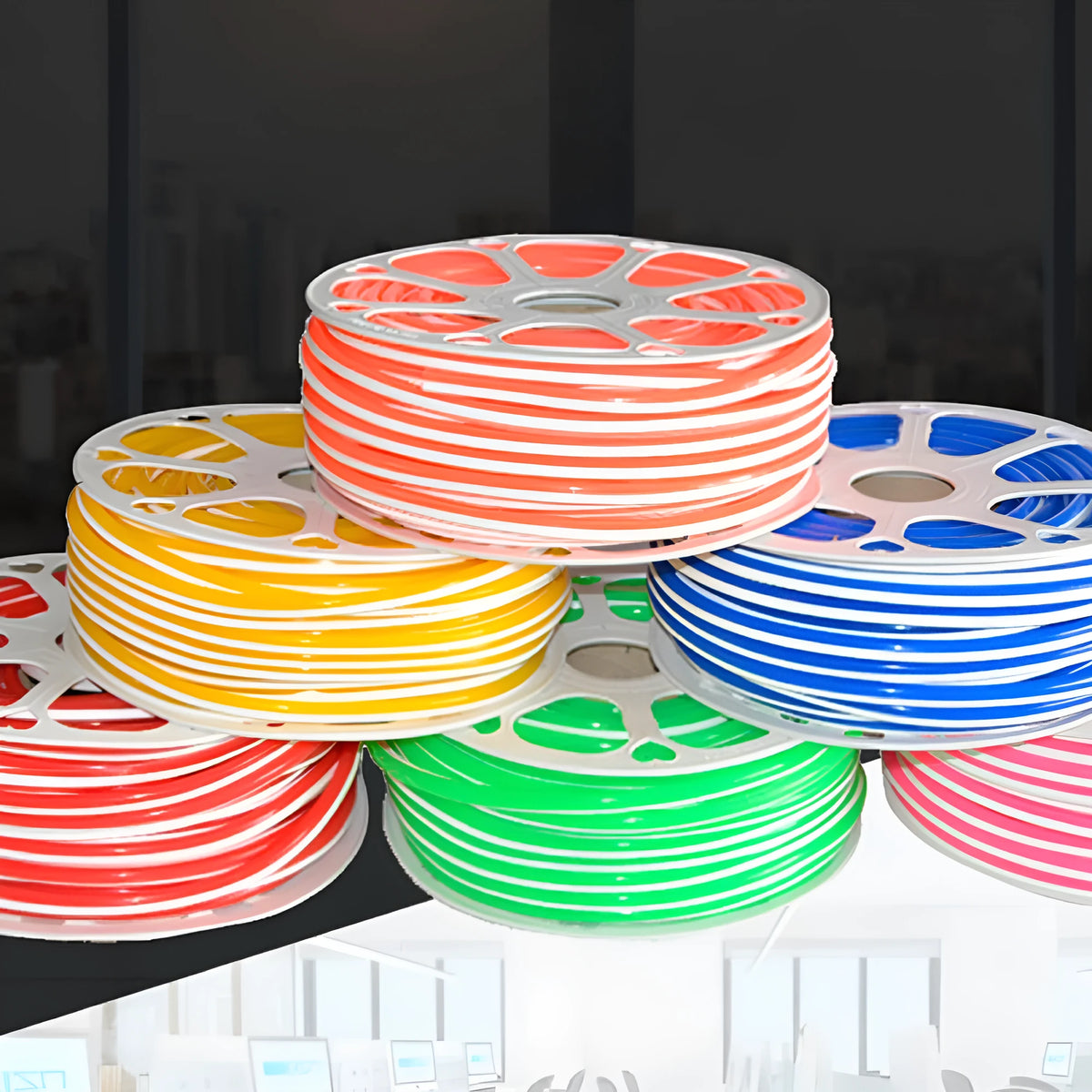 8mm flexible silicone neon light bar in various colours showing 50 metre length for decorative sealing