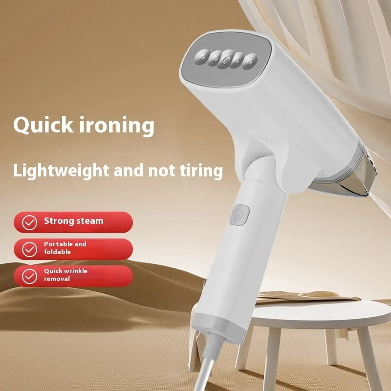 Handheld garment steamer in blue or white colours with 1300W power rating and compact design