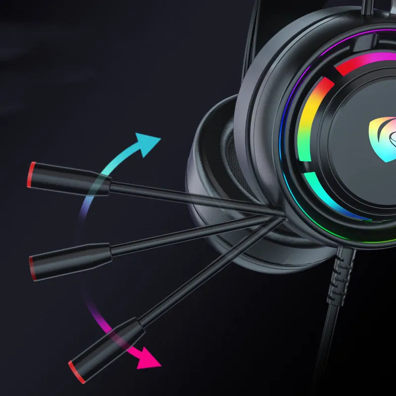 Black computer head-mounted headphones with microphone featuring 50mm drivers and choice of 3.5mm plug or USB connection