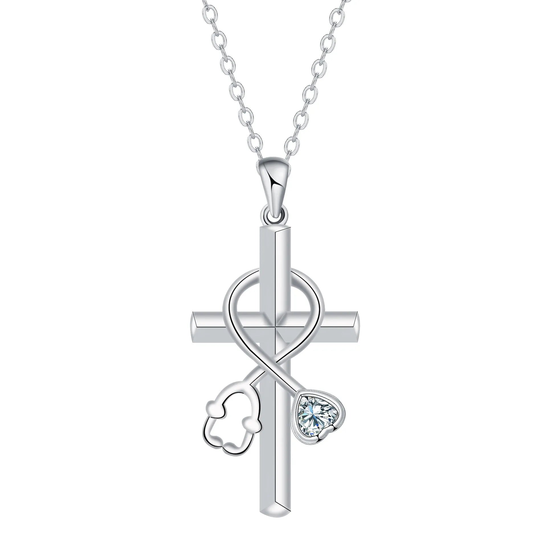Copper cross stethoscope pendant necklace on cross chain for women