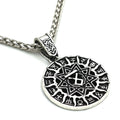 Lunavin ODing logo pendant necklace on a snake chain with leather rope, in antique silver finish.