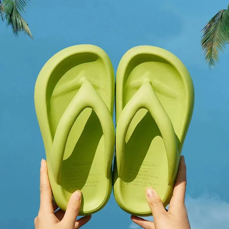 Solid colour thick-soled EVA flip-flops with decorative bow and height increase function
