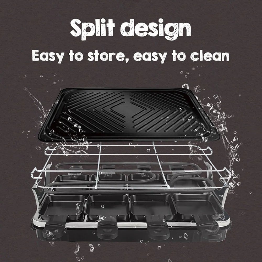 Black indoor non-stick electric baking pan 1300W split tray on countertop