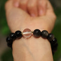 White crystal bracelet in 8mm and 10mm bead options with geometric Chinese style and auspicious patterns