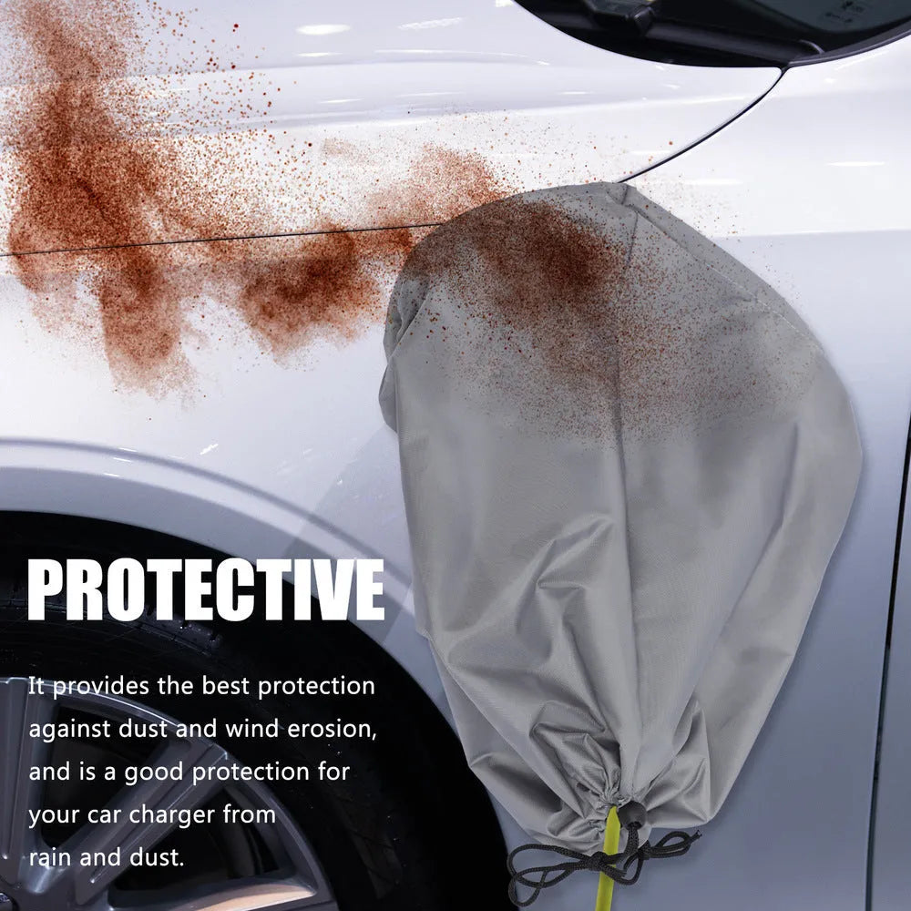 Waterproof drawstring cover for electric vehicle charging ports in grey colour