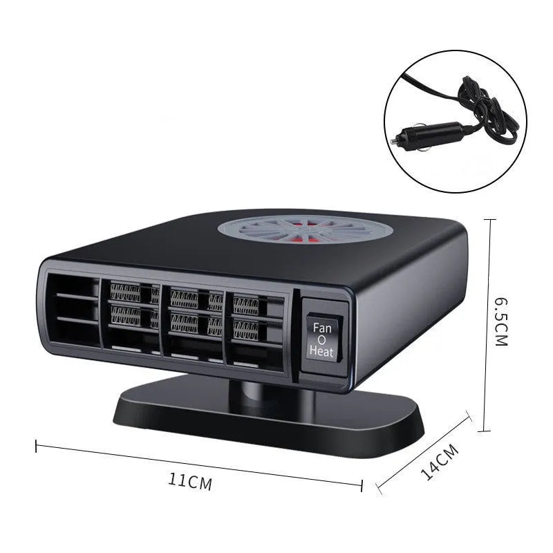 Black ABS vehicle-mounted car heater for defogging, shown with adjustable vents and double-sided adhesive.