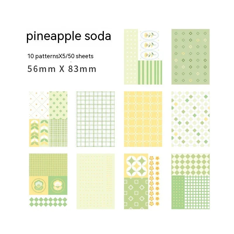 Ten colourful retro collage material note papers in dessert-inspired shades including red plum cheese and caramel puff