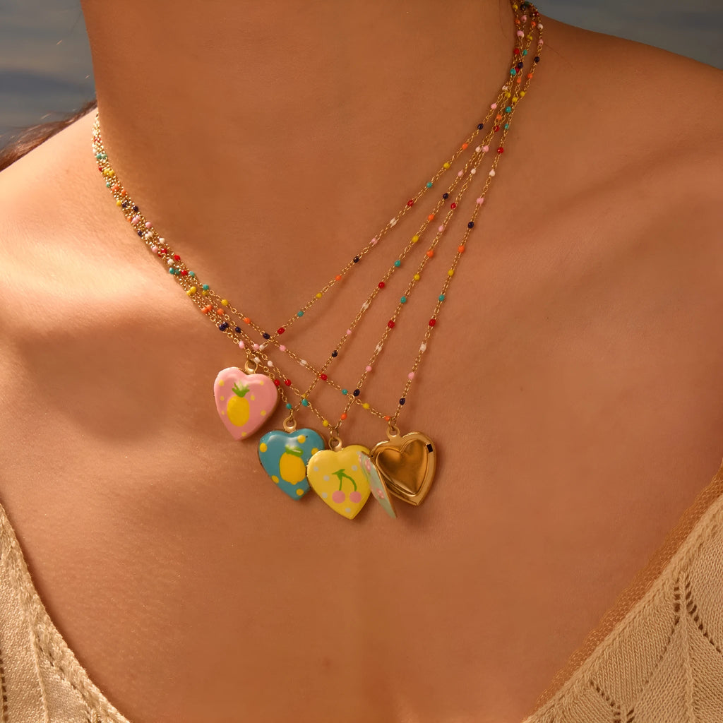 Women's gold-plated fruit pendant necklace on stainless steel chain with adjustable length