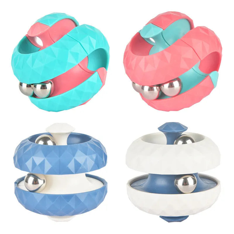 Diamond pattern ball track gyro Rubik's cube fidget toy in blue plastic for hand brain exercise