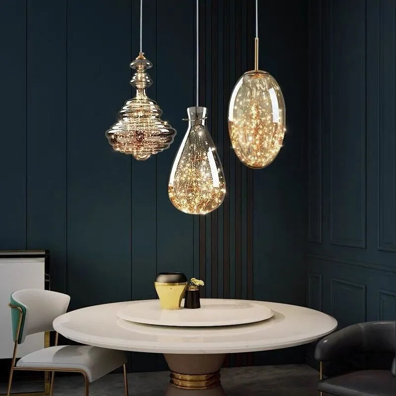 Modern glass chandelier ceiling lamp with adjustable drop length in contemporary simplicity style
