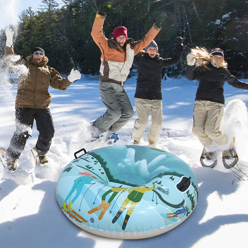 Children's PVC plastic ski ring toy with winter sport prints for outdoor pretend play.