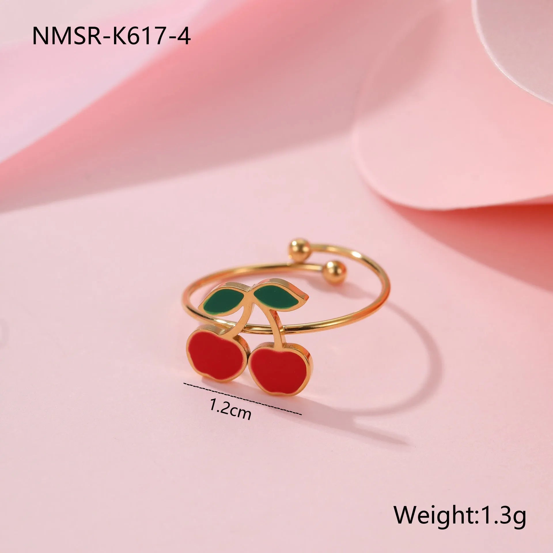 Cherry jewellery set with four 18K electroplated stainless steel pieces including necklace, bracelet, earrings, and ring