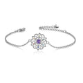 Seven chakra lotus pendant bracelet in sterling silver with white gold plated finish and adjustable cable chain