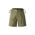 Retro workwear shorts in washed cotton fabric with loose fit and half elastic waistband