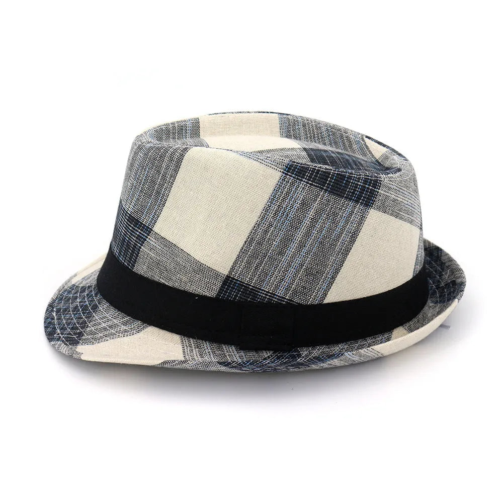 A black or blue polyester straw-style sun hat with a bell crown and medium brim on a neutral background.