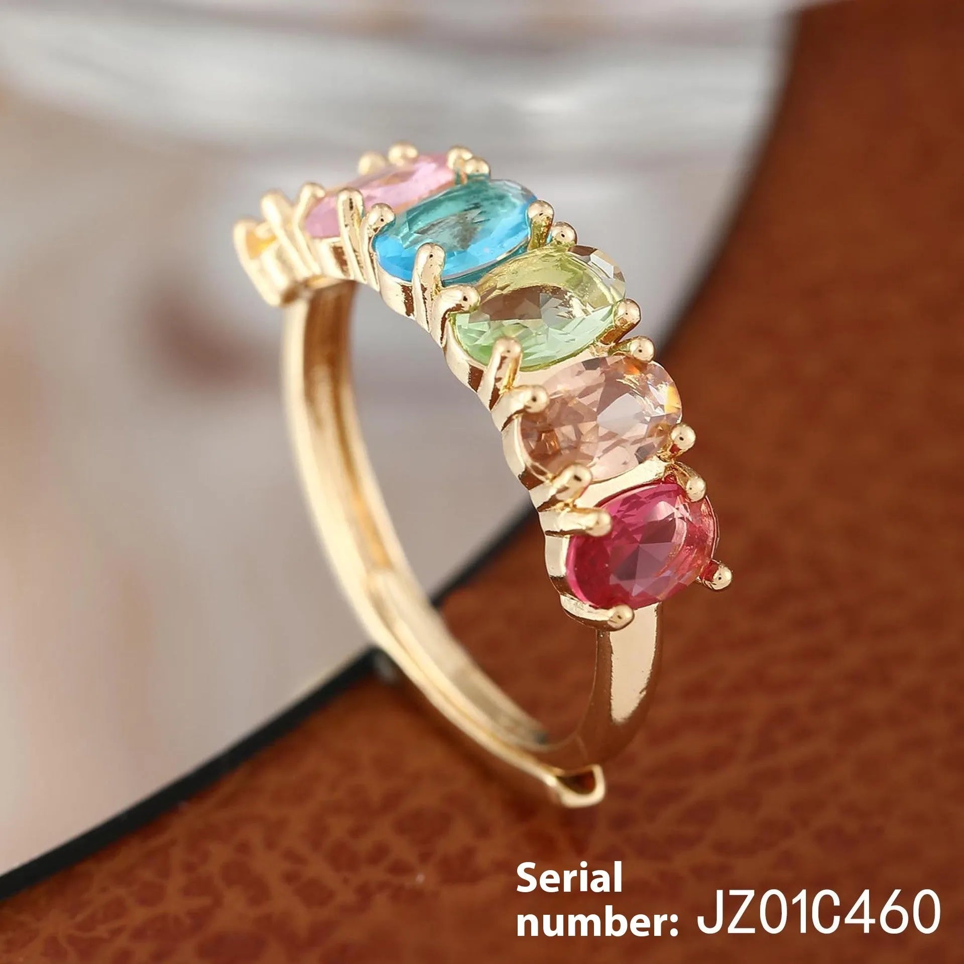 Gold electroplated copper adjustable ring with zircon stone in retro style