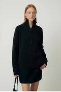 Wool bandage dress with lapels and long sleeves in Black and Mountain Rain Grey