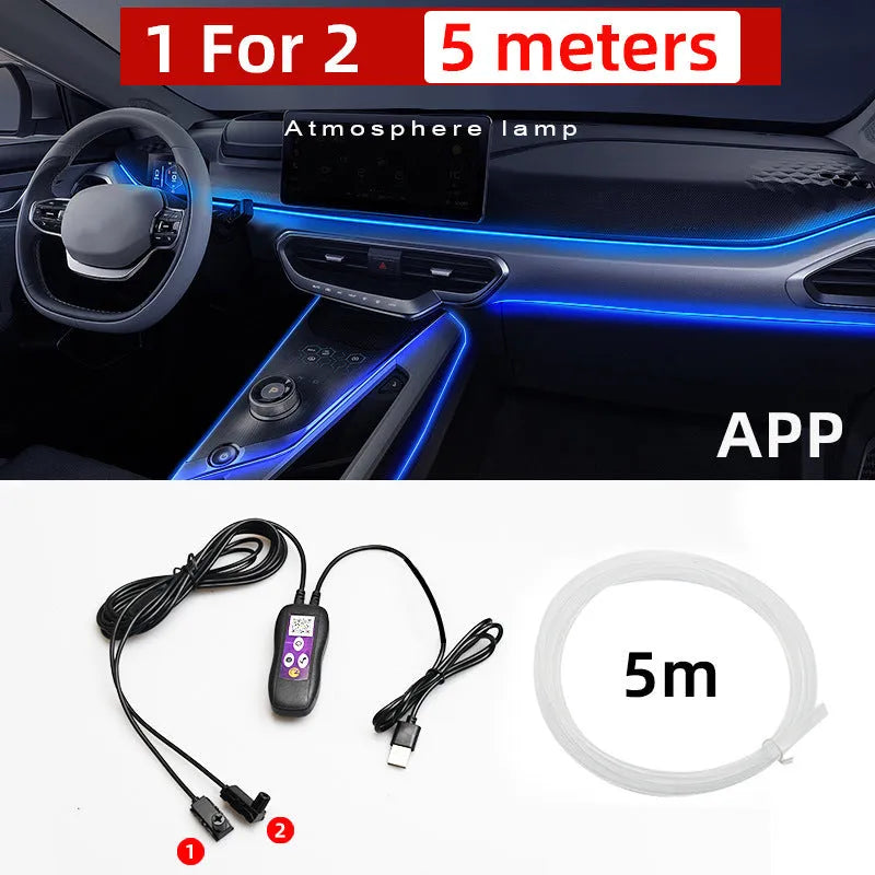 Car LED atmosphere light with USB connection for centre console and instrument panel colour changing illumination