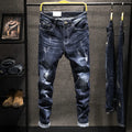 Men's slim-fitting skinny jeans in dark blue and light blue colours with micro-elastic denim fabric