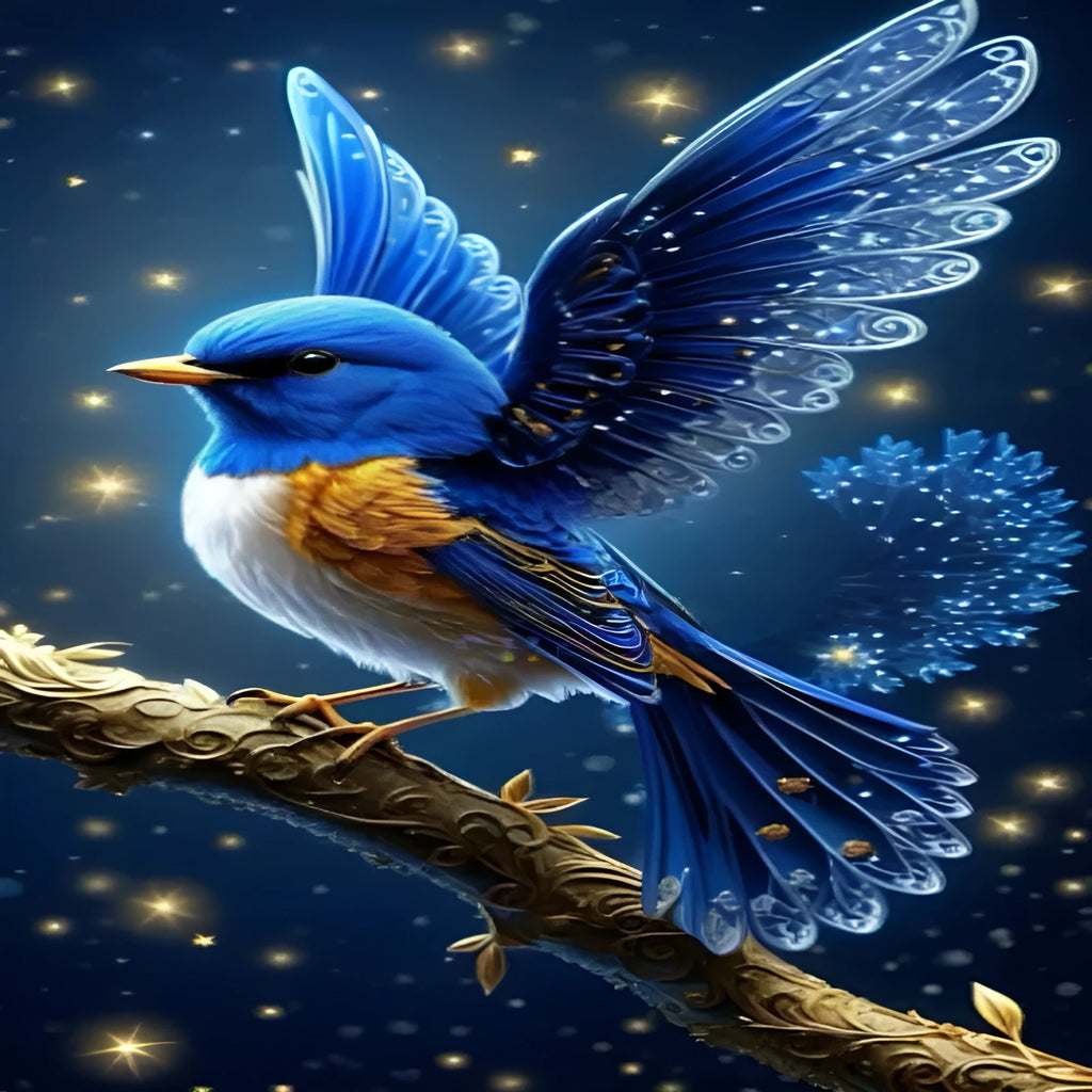 Blue bird diamond painting kit with acrylic rhinestones on 60x100cm canvas