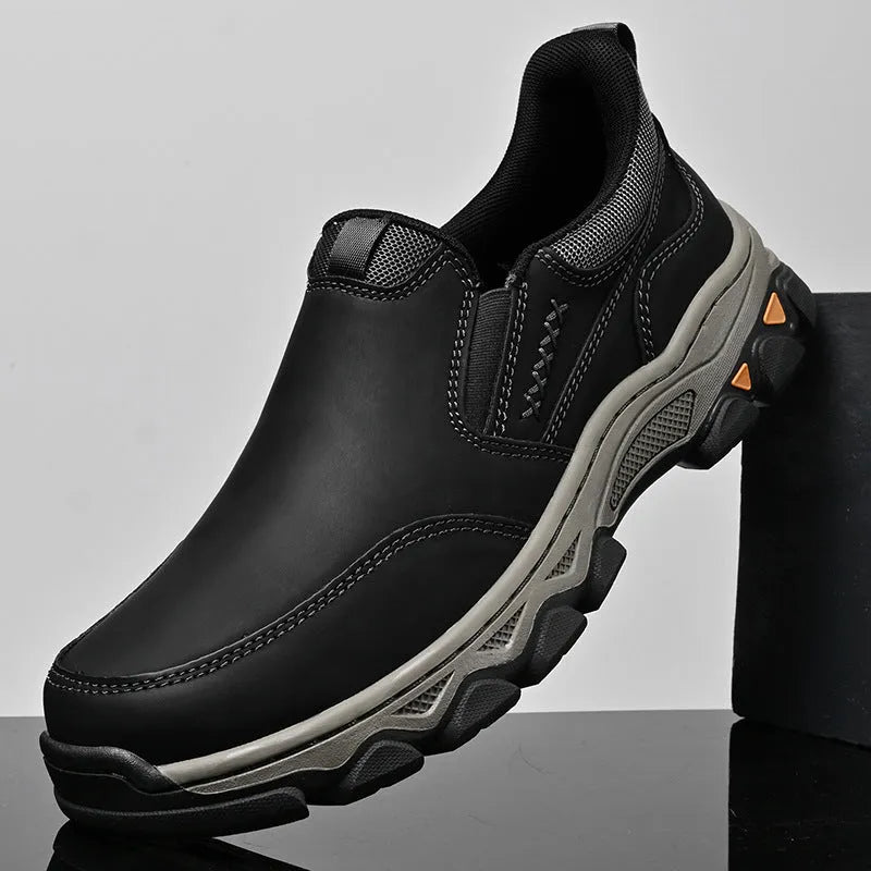 Men's casual round-toe shoes in dark brown colour with PU upper and wear-resistant rubber sole