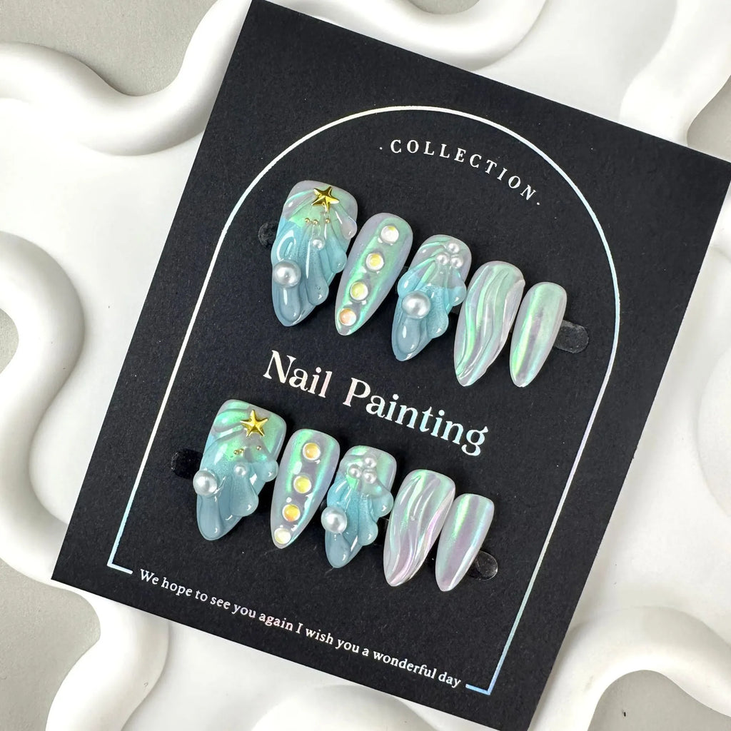 HAILANG blue plastic Shell Nail Stickers showing nail tips with shell design